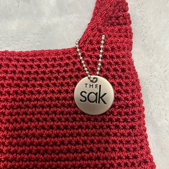 The Sak Woven Crochet Shoulder bag in red. - Picture 3 of 7